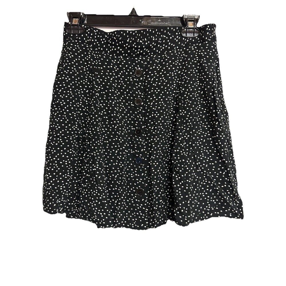 Modcloth Skater Skirt Size Medium Black With White Polka Dot Side Zipper Pockets